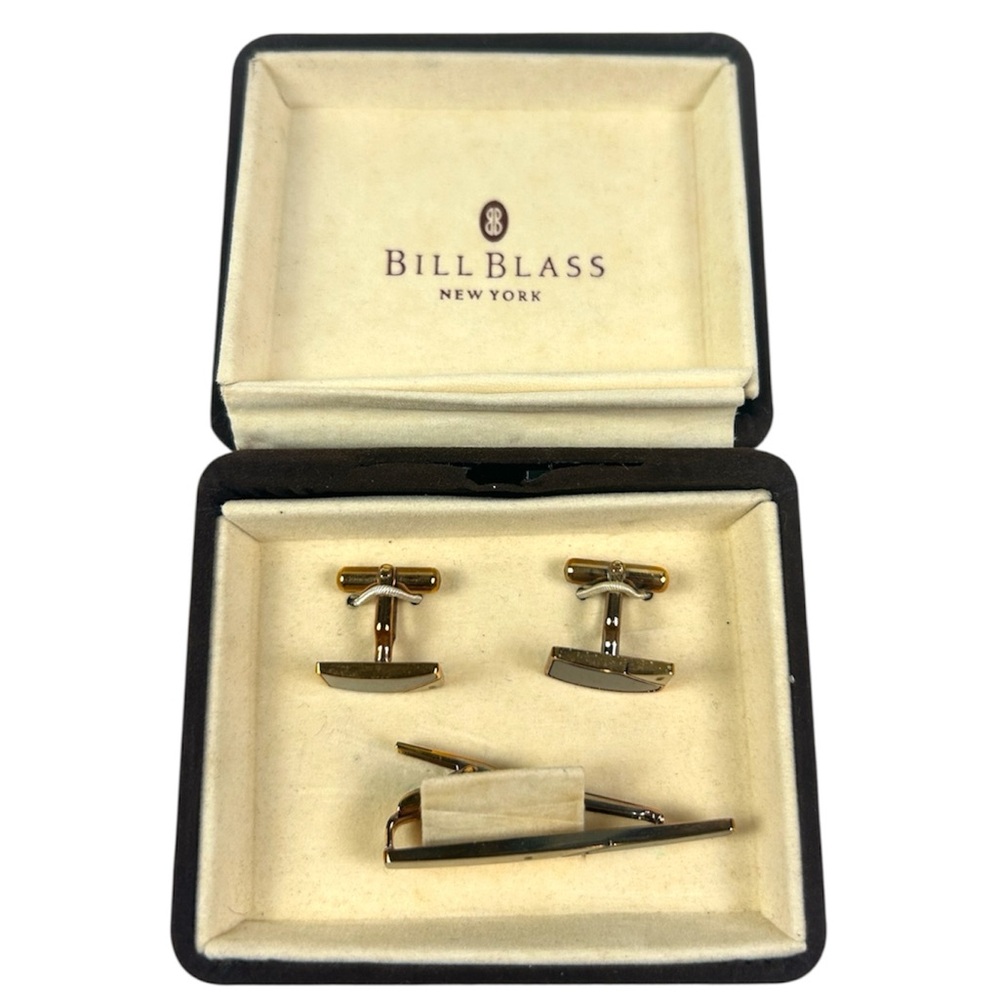 Bill Blass Vintage Elegant Gold Cufflinks and Tie Bar